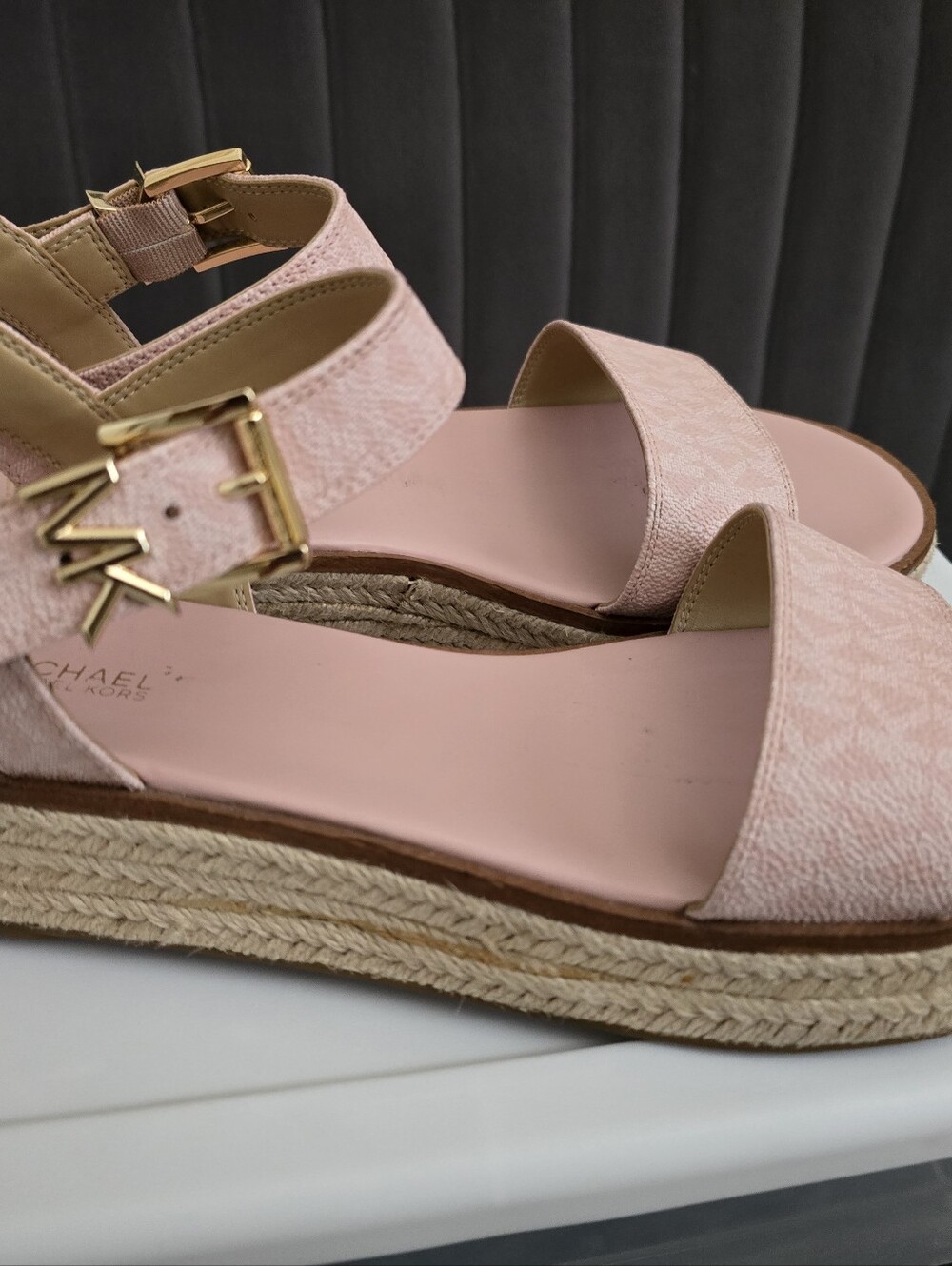 Michael Kors (Two Pair) Light Blue Logo And Pink Espadrille Platform Sandals - Picture 8 of 11